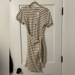 Rails White & Brown Striped Tie-Waist Midi Dress